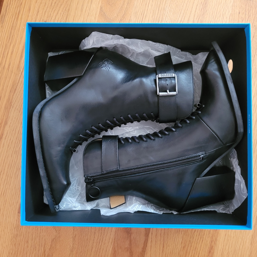 John Fluevog Swordfish Hi Cubist Cupcake Lace-Up Ankle Boots 6.5